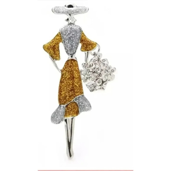 Lady with Bag Brooches Women - Picture 1 of 11